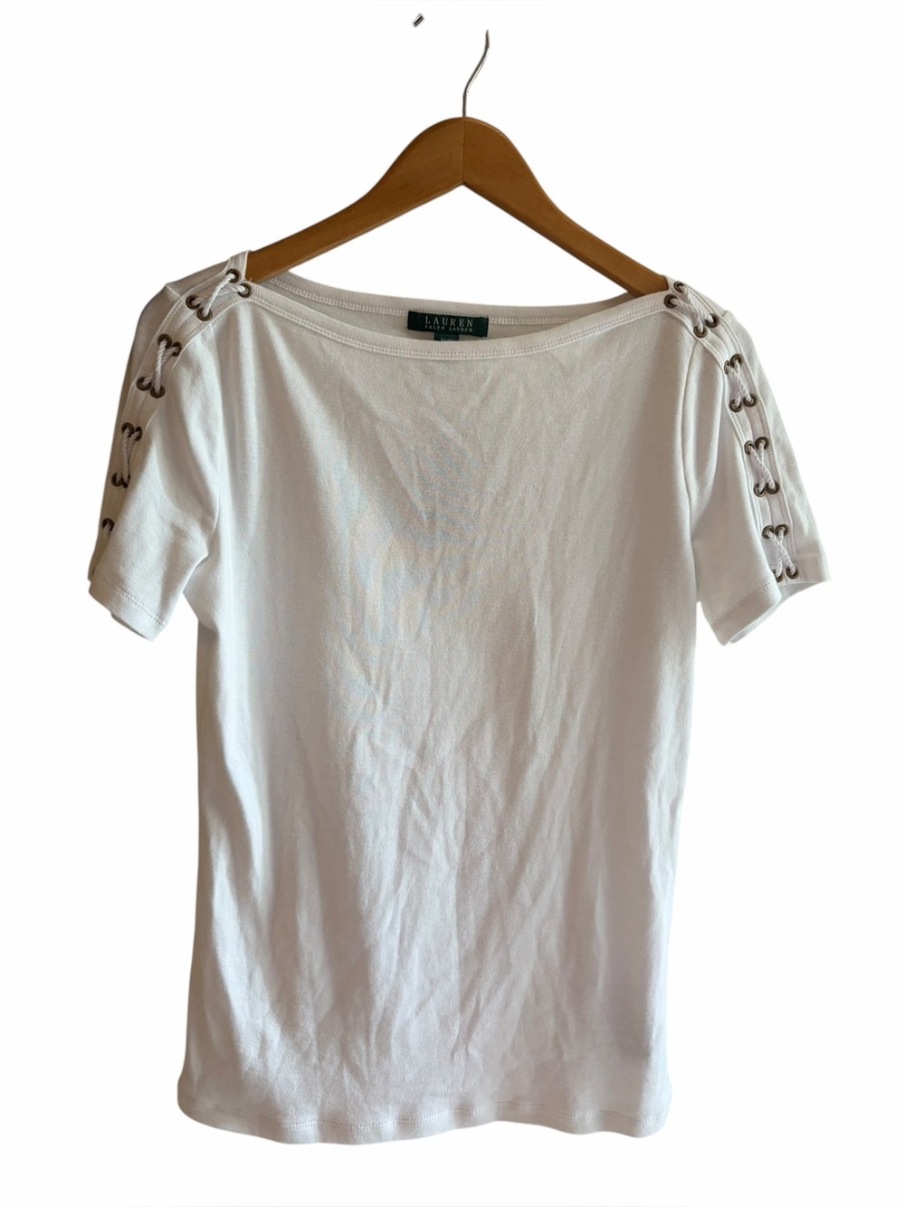 LAUREN RALPH LAUREN NWT Boatneck 3/4 Length Lace Up Sleeve Nautical Top